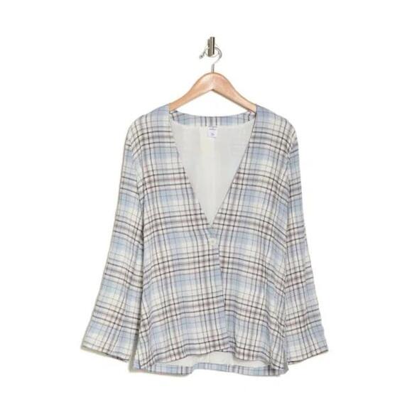 New Melrose And Market Womens Long Sleeve Deep V-Neck Plaid Seersucker Blazer XL - Picture 1 of 9